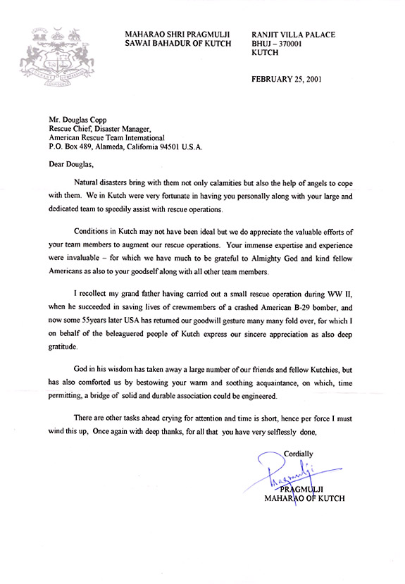 Tha Maharakah wrote a letter to Doug Copp, thanking him.