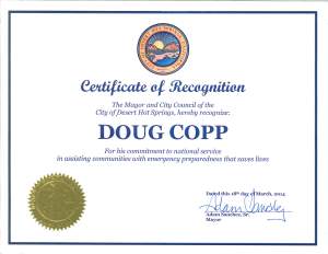 another of 2,000 thank you letters and awards received by Doug Copp for Humanitarian work.